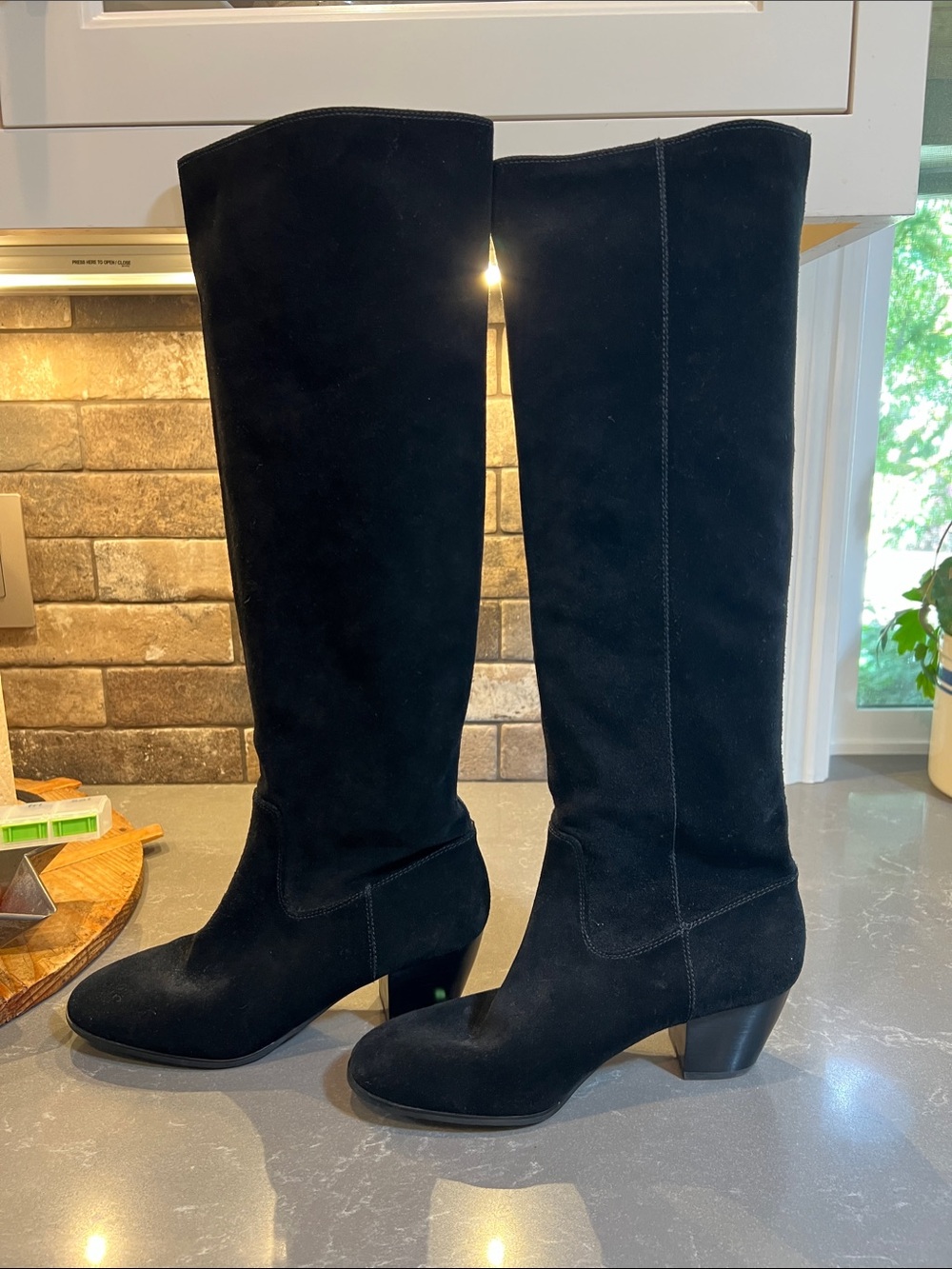 Michael Kors Black Suede Knee-High Block Heel Boots